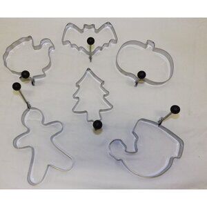 Set Of 6 Metal Christmas Halloween Turkey Cookie Cutters Pancake W Handles